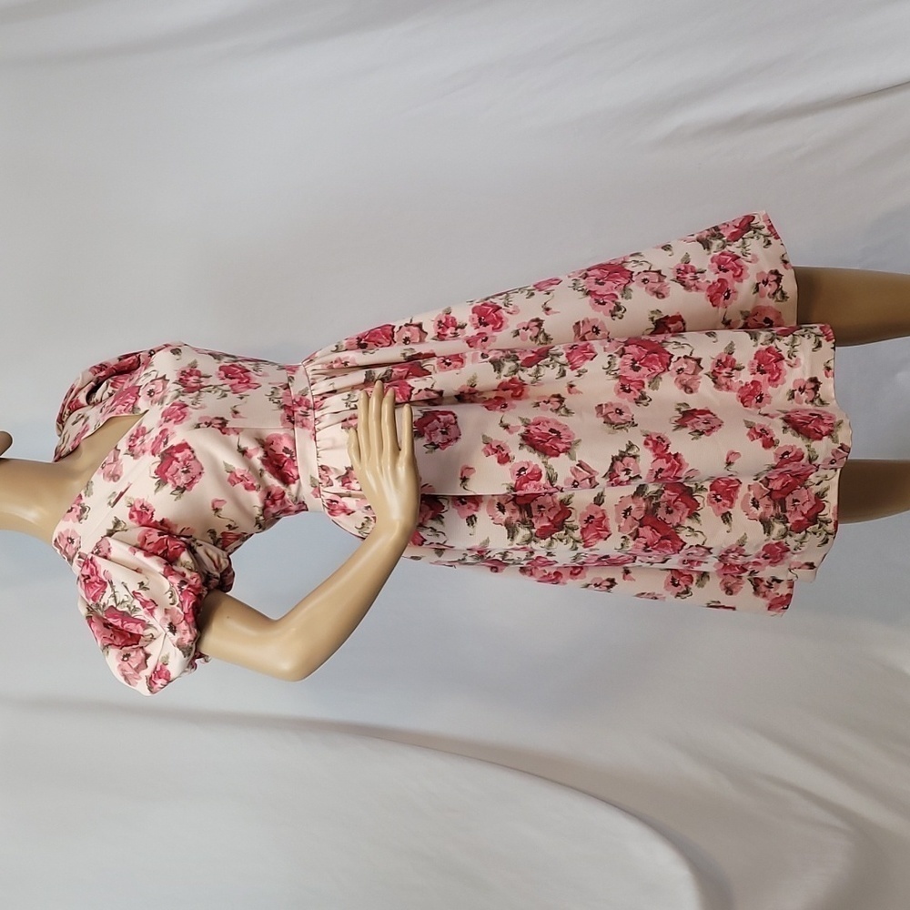 RACHEL Parcell Pink Brocade Floral Puff Sleeve Dress - Picture 10 of 17
